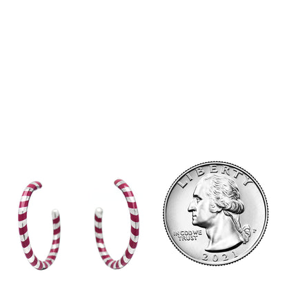 Tiffany Sterling Silver Enamel Stripe Hoop Earrings Red 2 of 4