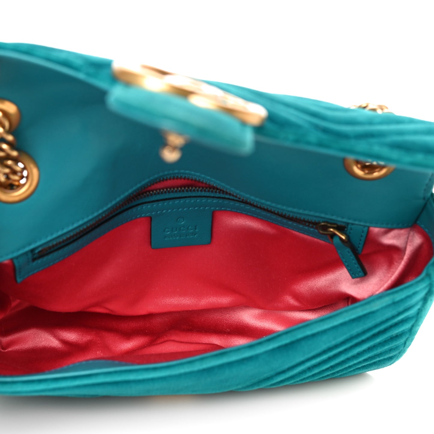 Velvet Matelasse Small GG Marmont Shoulder Bag Pavone Cyan