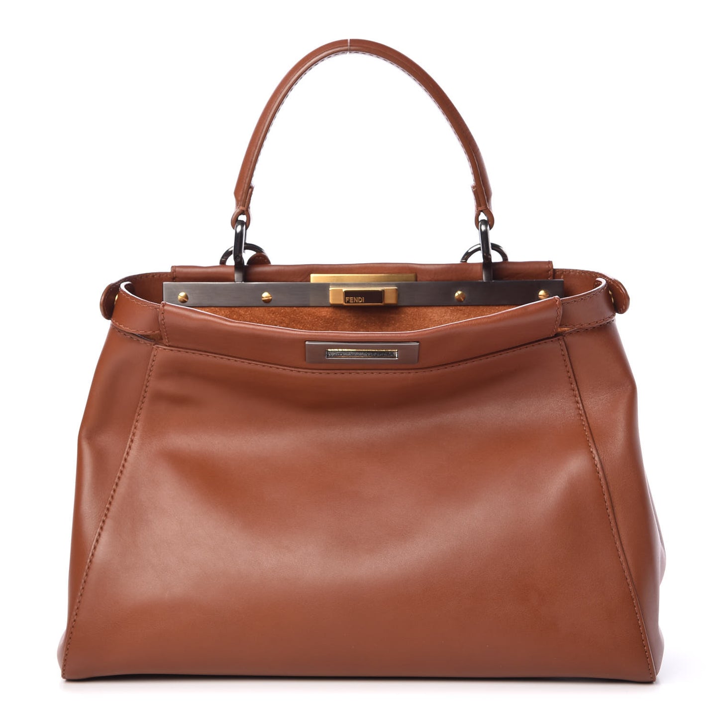 Vitello Suede Medium Peekaboo Iconic Satchel Cuoio Rame Moro