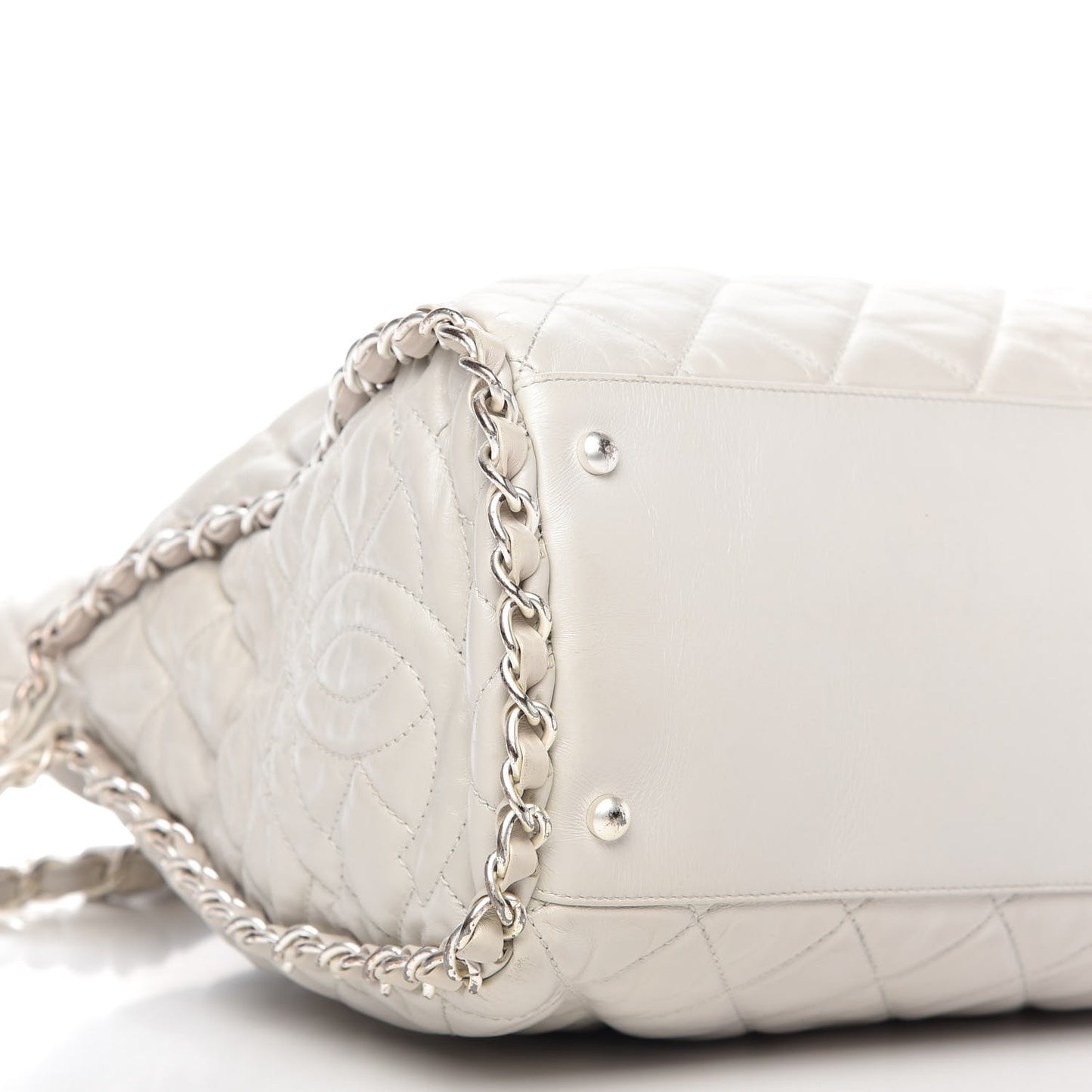 Glazed Calfskin Quilted Large Chain Me Hobo Dark White