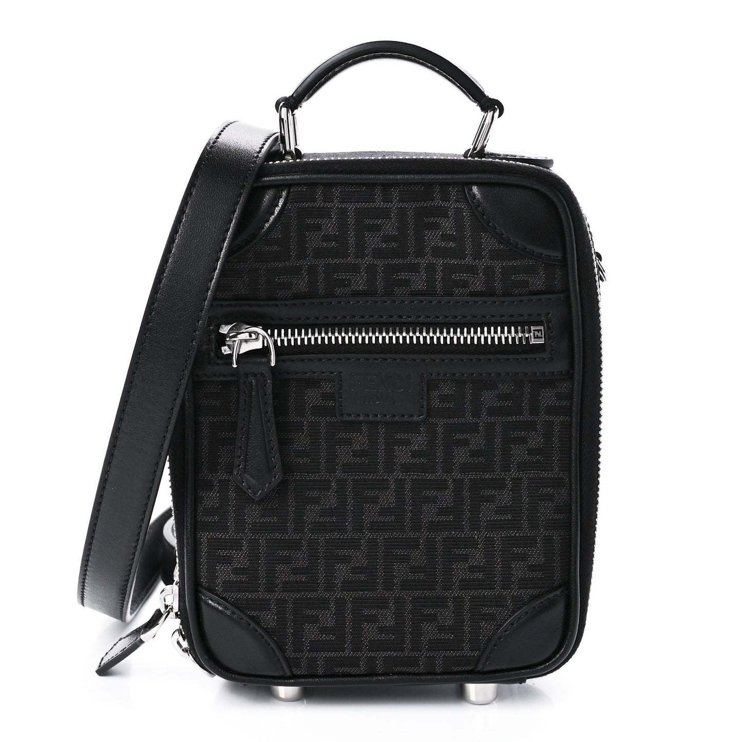 Recycled Fabric Jacquard Vitello Astro Micro FF Mini Trolley Bag Asfalto Black