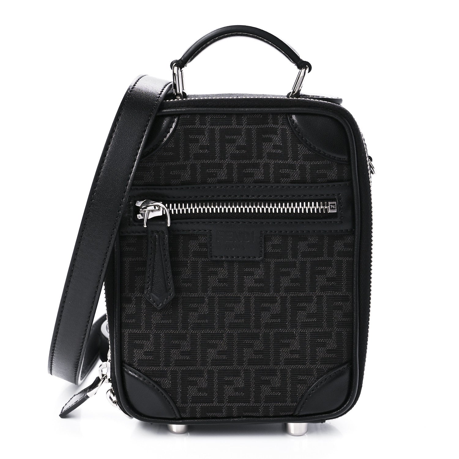 Fendi Recycled Fabric Jacquard Vitello Astro Micro FF Mini Trolley Bag Asfalto Black 1 of 11