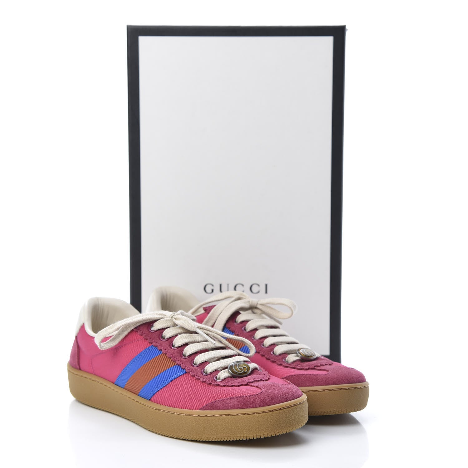 Gucci Nylon Suede Web Womens G74 Sneakers 36 Box Pink Old Rose Bright Splash 10 of 10