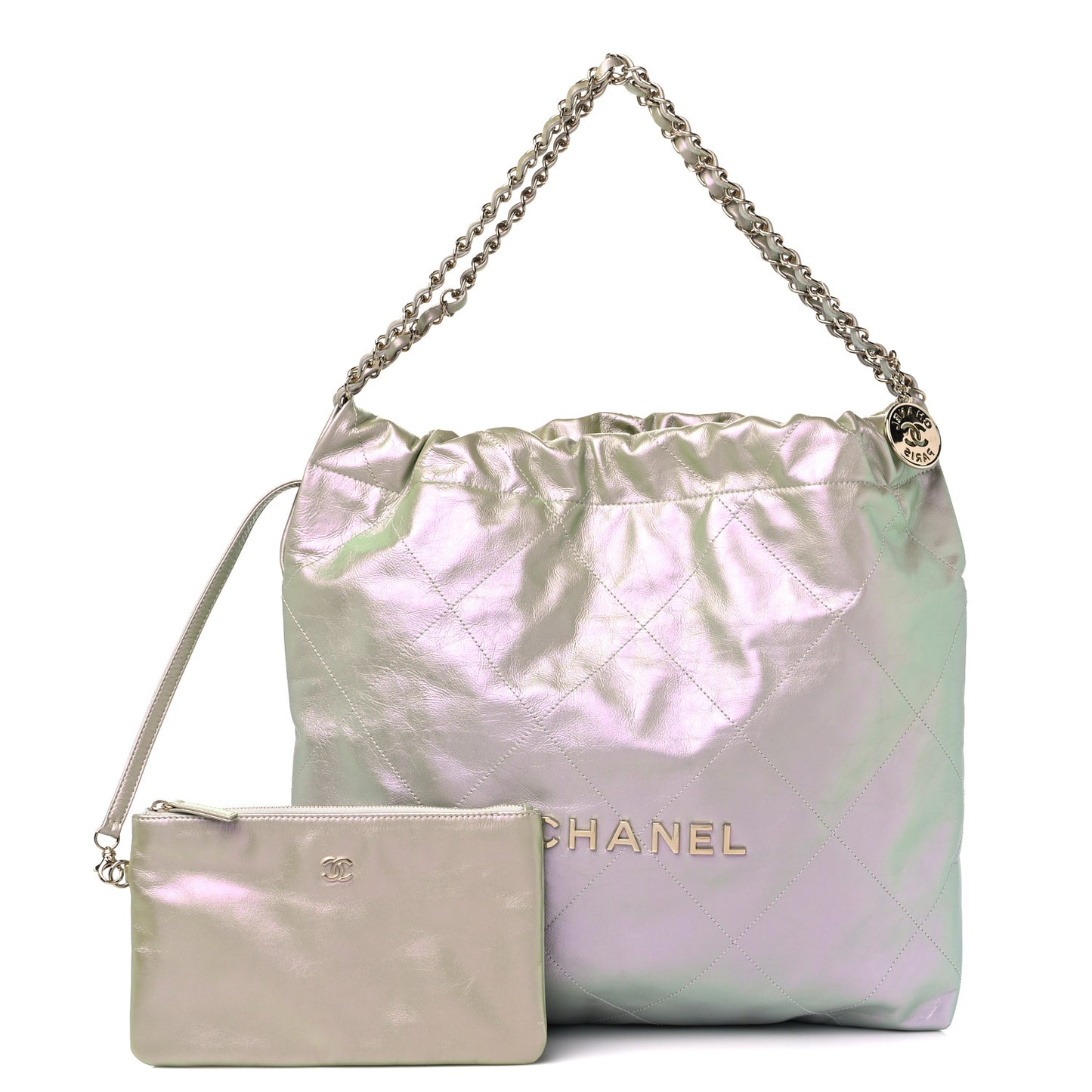 Iridescent Calfskin Quilted Chanel 22 Blue Green