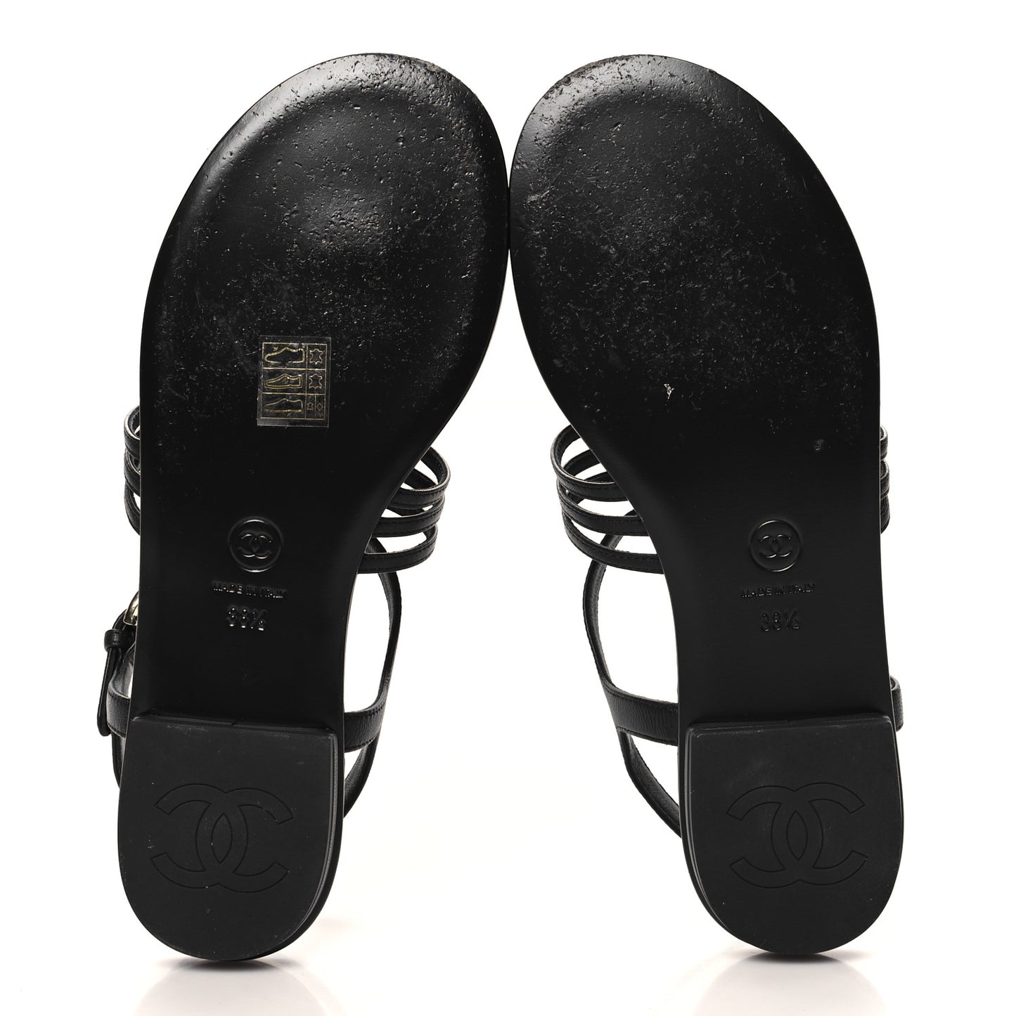 Lambskin Pearl Crystal CC Thong Sandals 38.5 Black