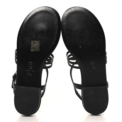 Chanel Lambskin Pearl Crystal CC Thong Sandals 38.5 Black 6 of 9