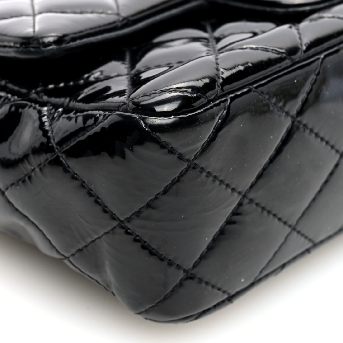 Patent Calfskin Quilted Mini Rectangular Flap Black