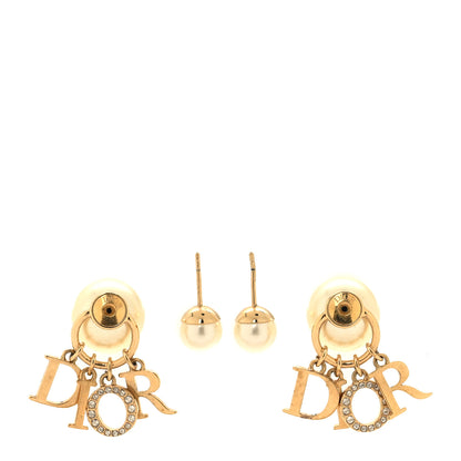 Christian Dior Pearl Crystal Tribal Logo Charms Earrings Gold 3 of 4