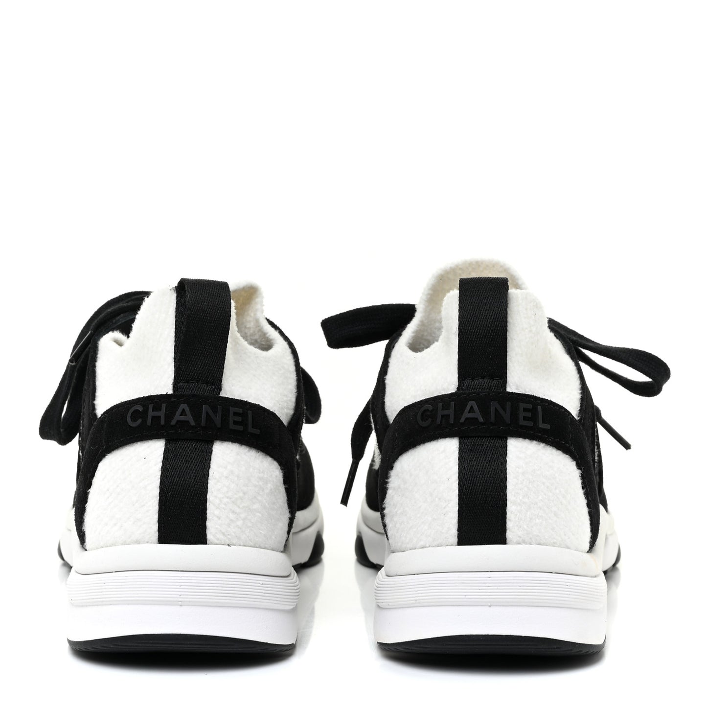 Fabric Suede Calfskin CC Sneakers 36.5 White Black