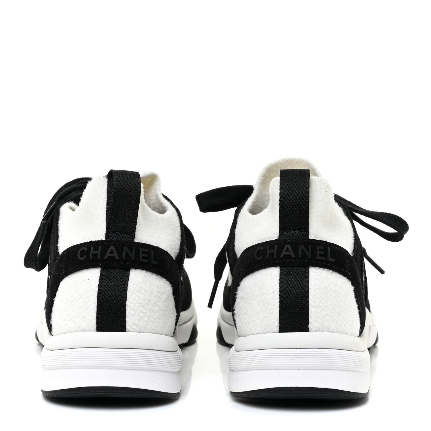 Chanel Fabric Suede Calfskin CC Sneakers 36.5 White Black 4 of 11