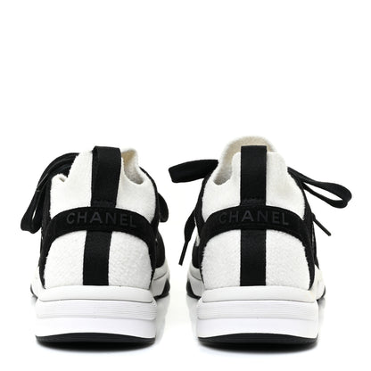 Chanel Fabric Suede Calfskin CC Sneakers 36.5 White Black 4 of 11
