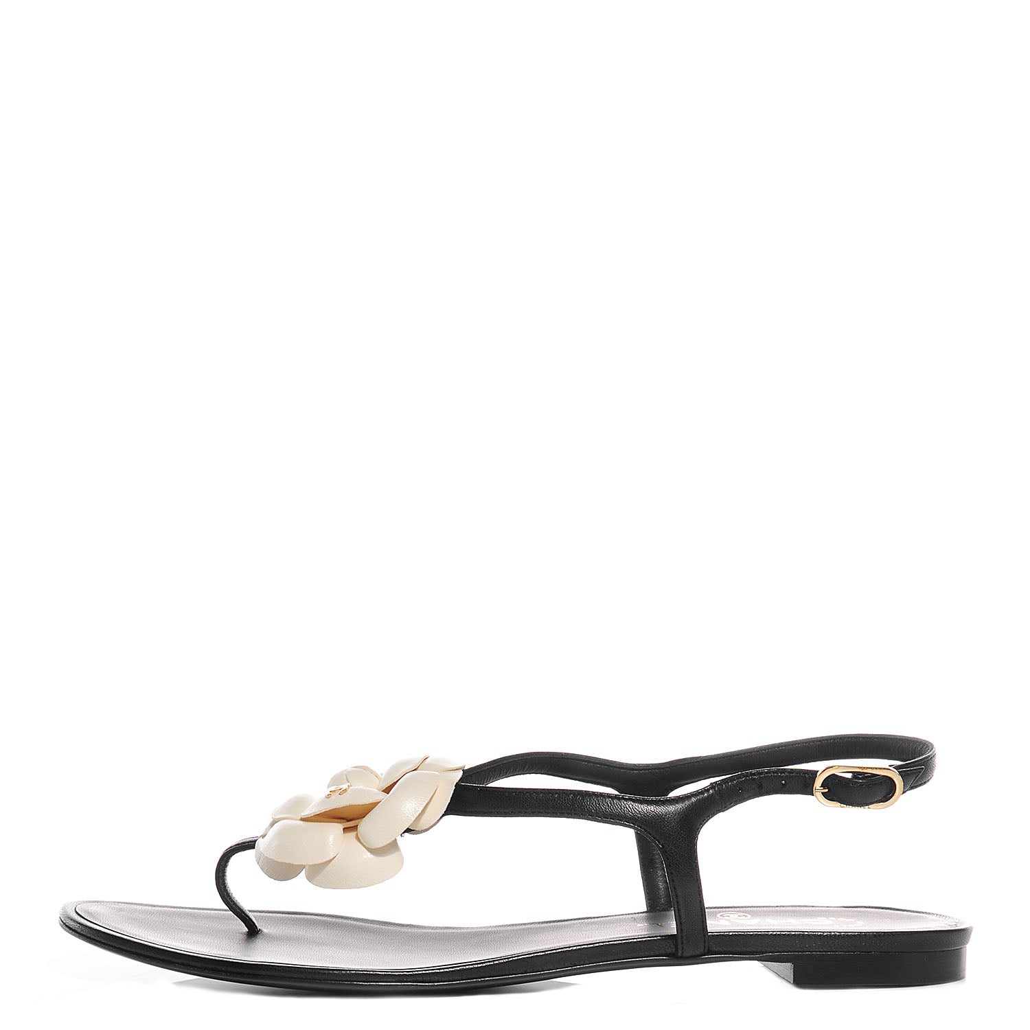 Chanel Lambskin Camellia Thong Sandals 40 Black White 1 of 7