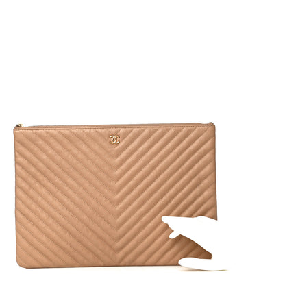 Chanel Crumpled Calfskin Chevron Quilted Large Cosmetic Case Beige 2 of 14