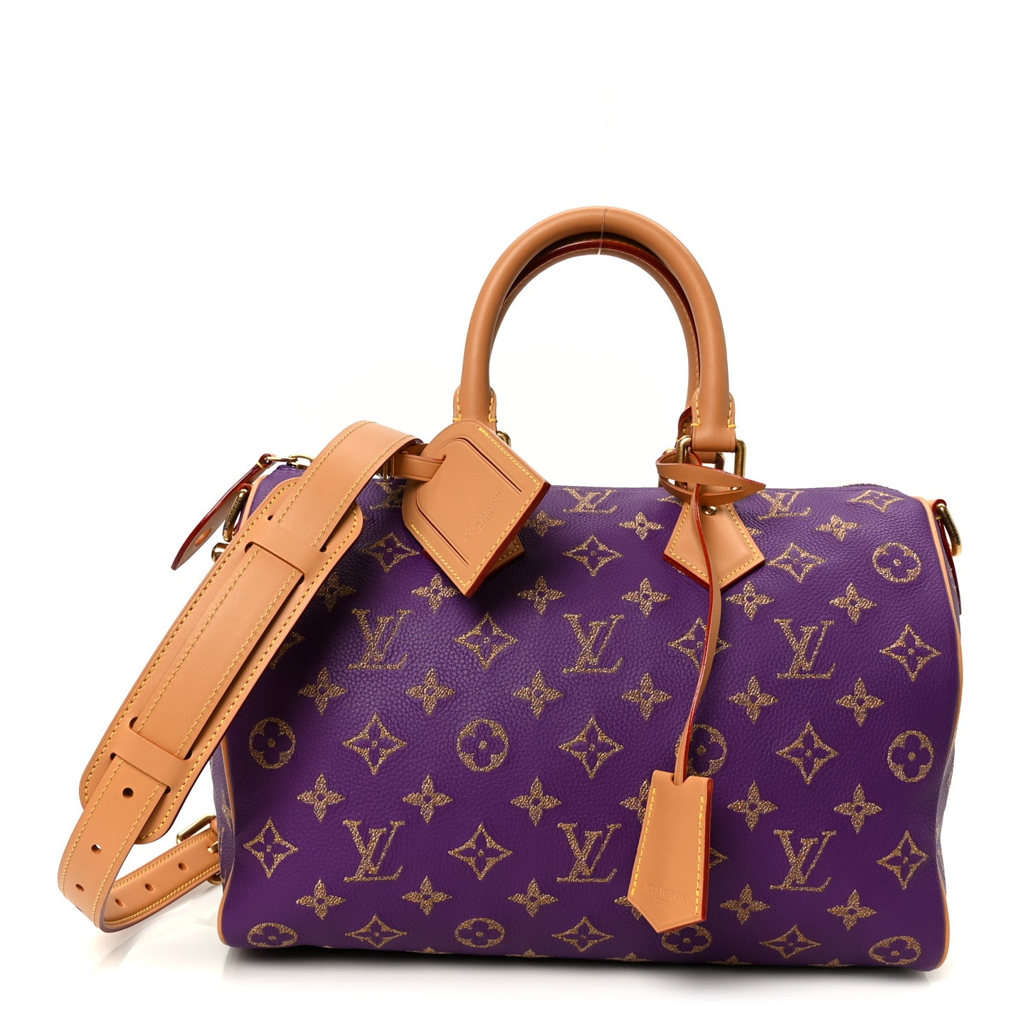 Calfskin Embroidered Monogram Speedy P9 Bandouliere 30 Golden Lotus Purple