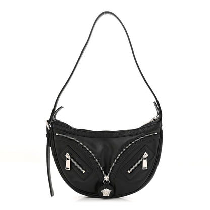 Versace Calfskin Small Repeat Zip Hobo Black 1 of 10