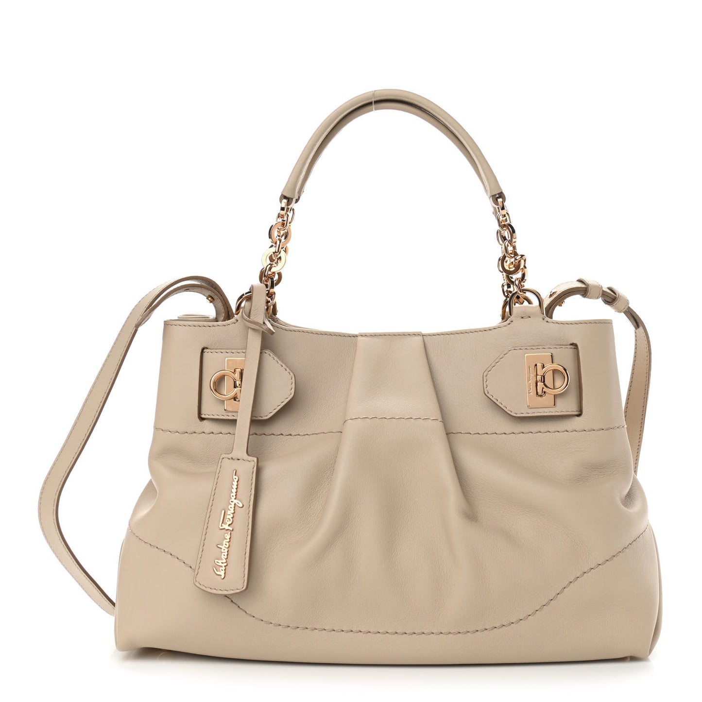 Calfskin W Chain Tote Beige
