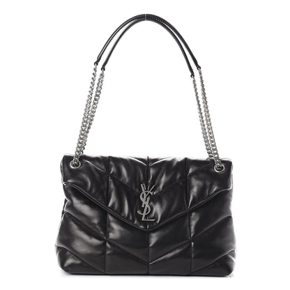 Saint Laurent Lambskin Quilted Medium Loulou Puffer Monogram Chain Satchel Black 1 of 6