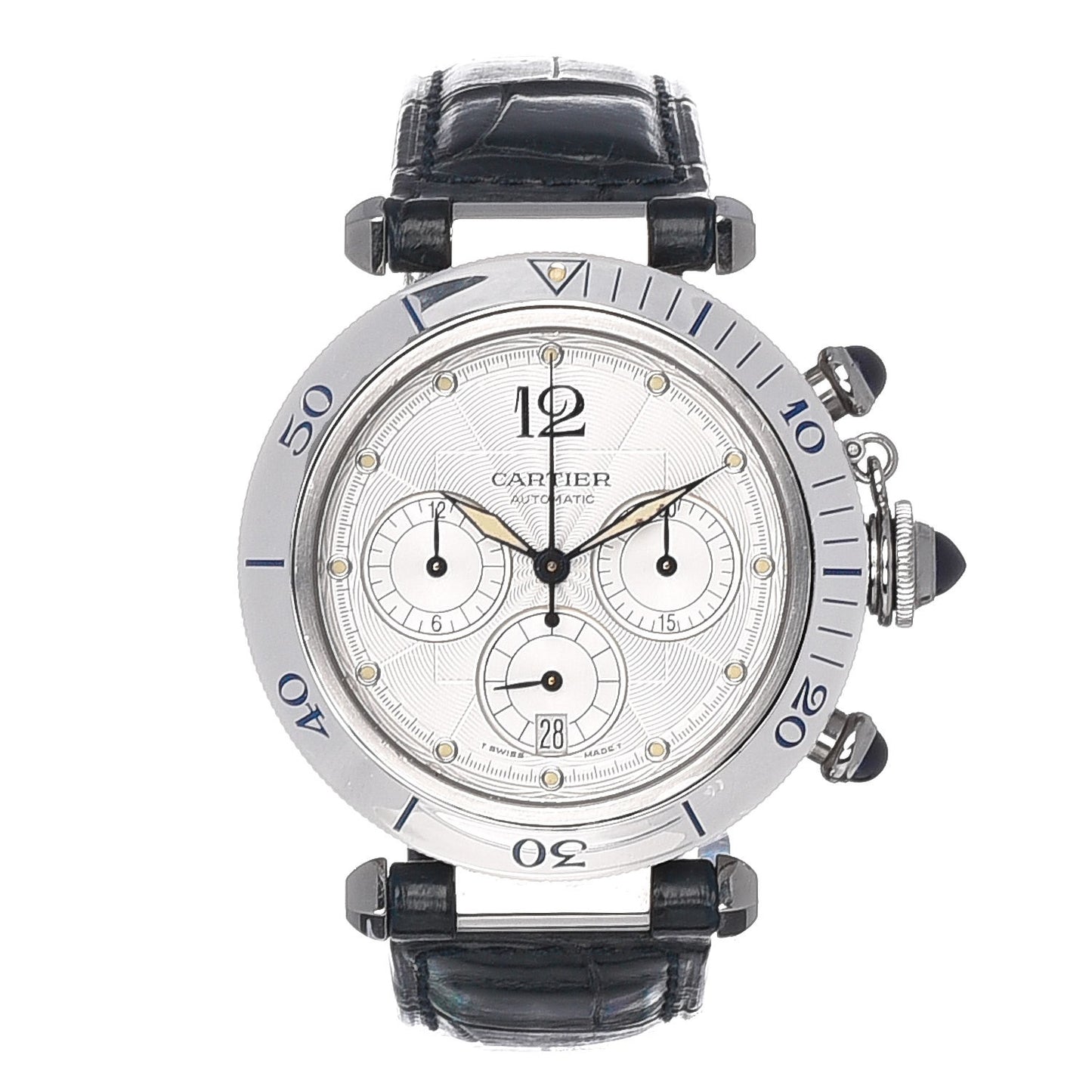 Stainless Steel Alligator 38mm Pasha C Chronograph Automatic Watch Blue