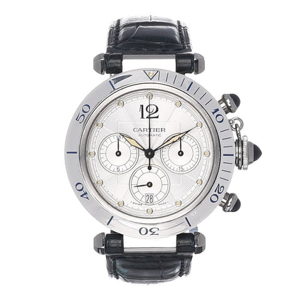 Cartier Stainless Steel Alligator 38mm Pasha C Chronograph Automatic Watch Blue 1 of 10