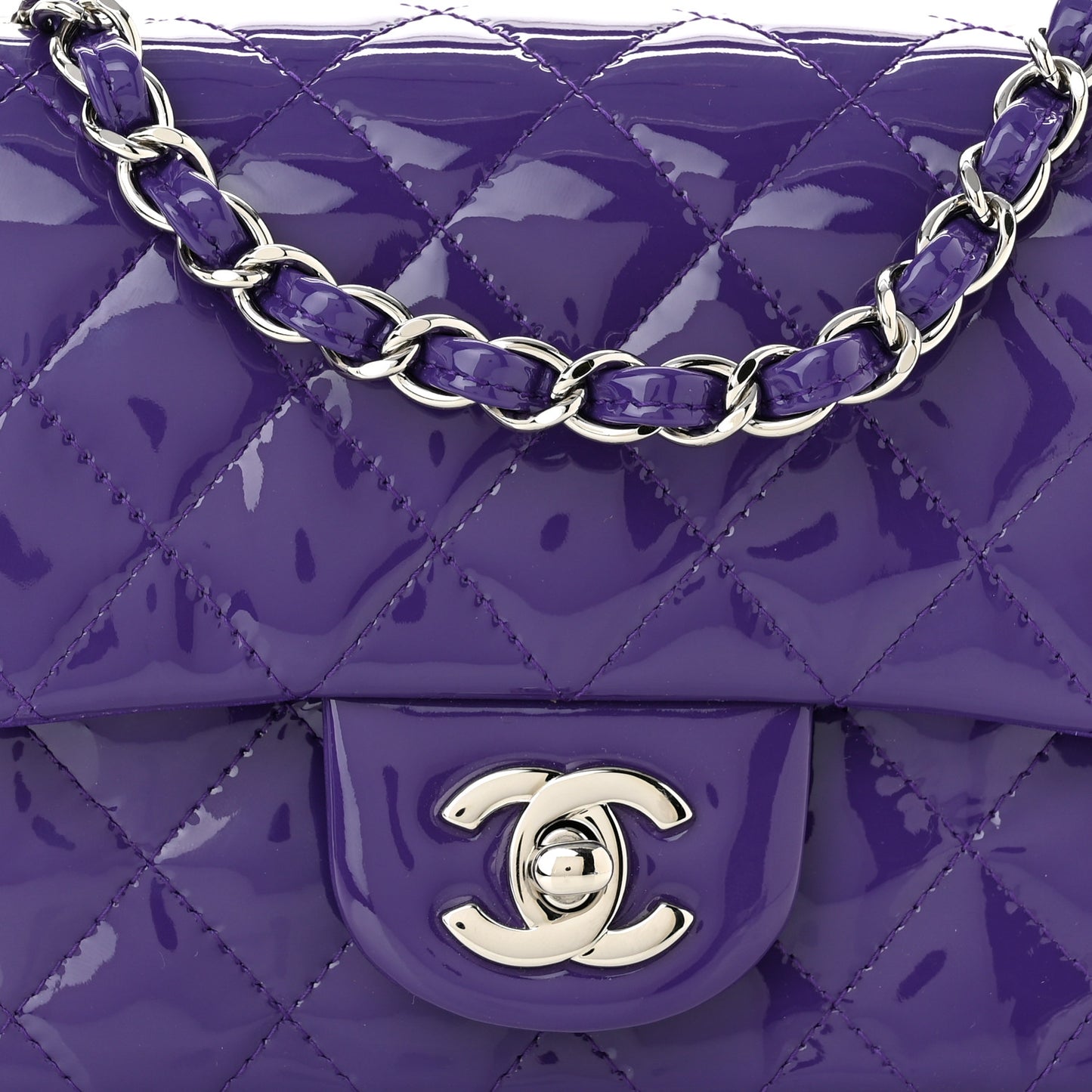 Patent Quilted Mini Square Flap Purple