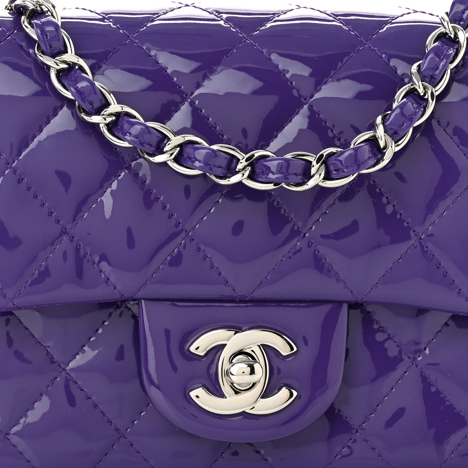 Chanel Patent Quilted Mini Square Flap Purple 8 of 10
