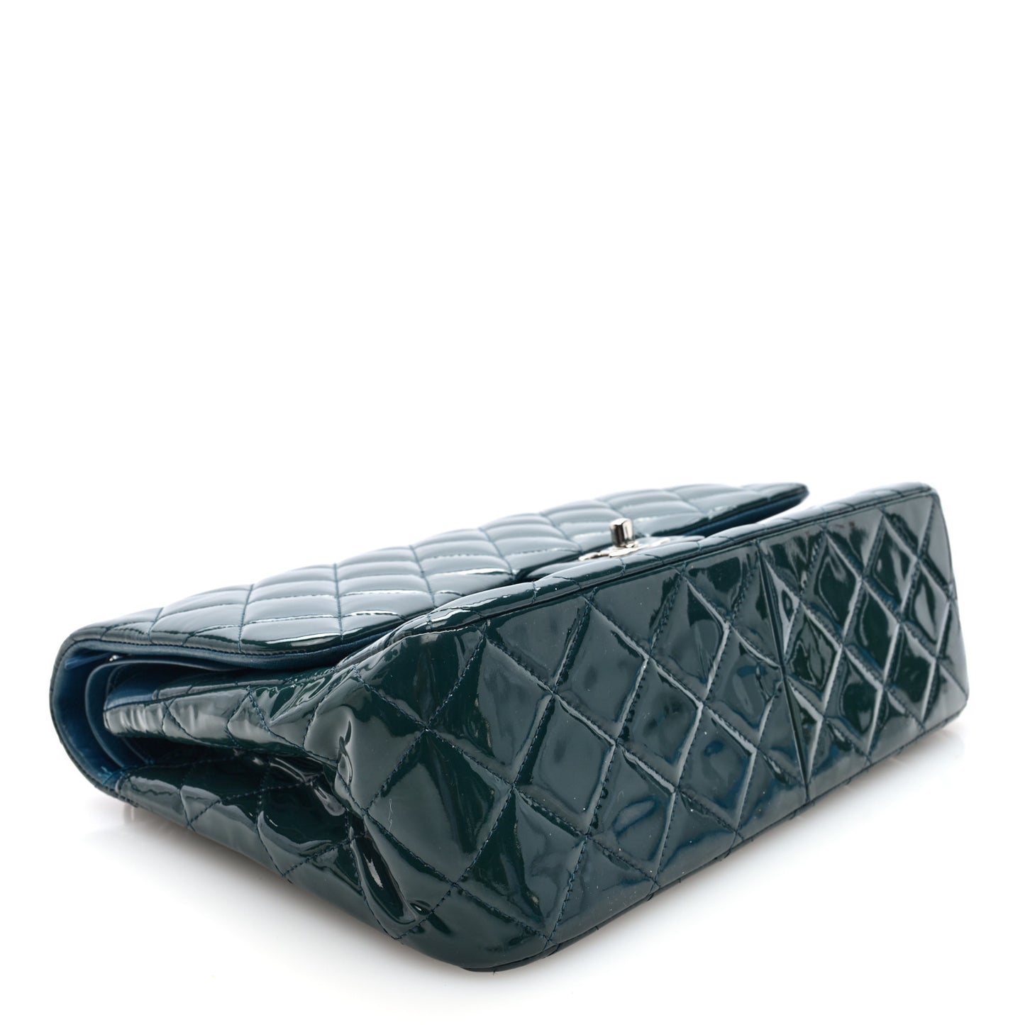 Patent Calfskin Quilted Jumbo Double Flap Turquoise