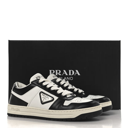 Prada Vitello Sport Spazzolato Rois Triangle Logo Womens Downtown Low Top 30mm Sneakers 37 White Black 10 of 10