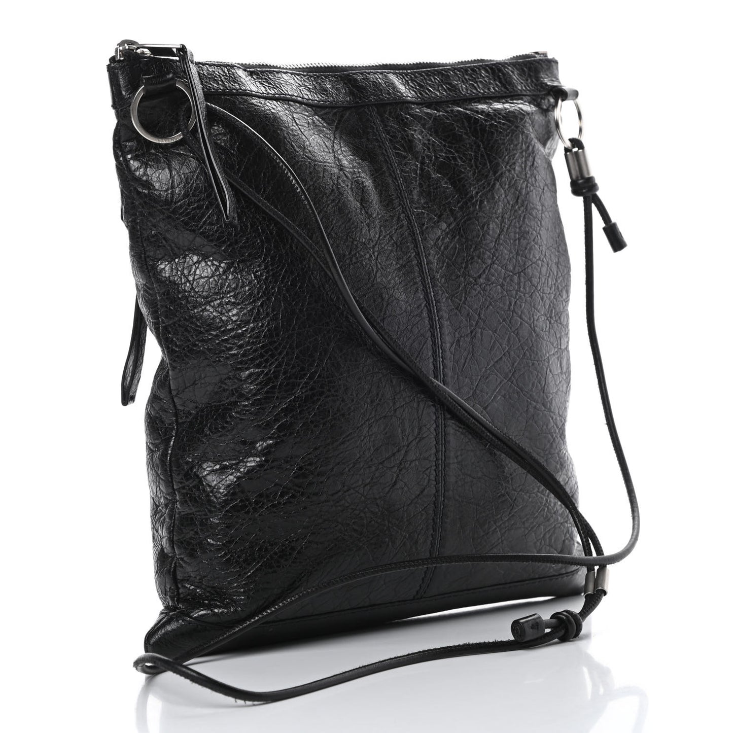 Agneau Classic Silver Hardware Flat Messenger Black