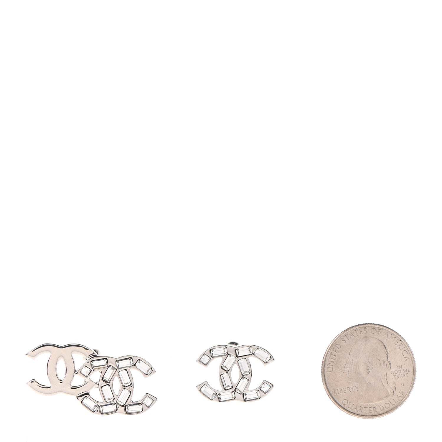 Chanel Baguette Crystal Double CC Earrings Silver 2 of 5