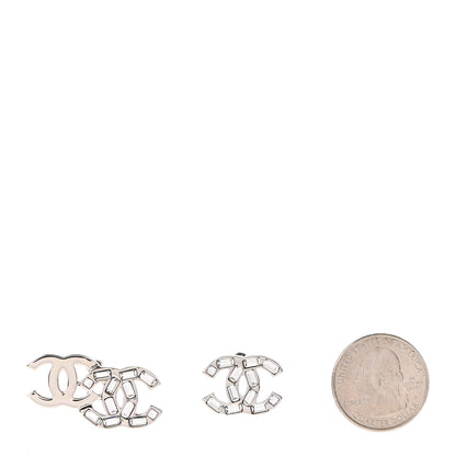 Chanel Baguette Crystal Double CC Earrings Silver 2 of 5