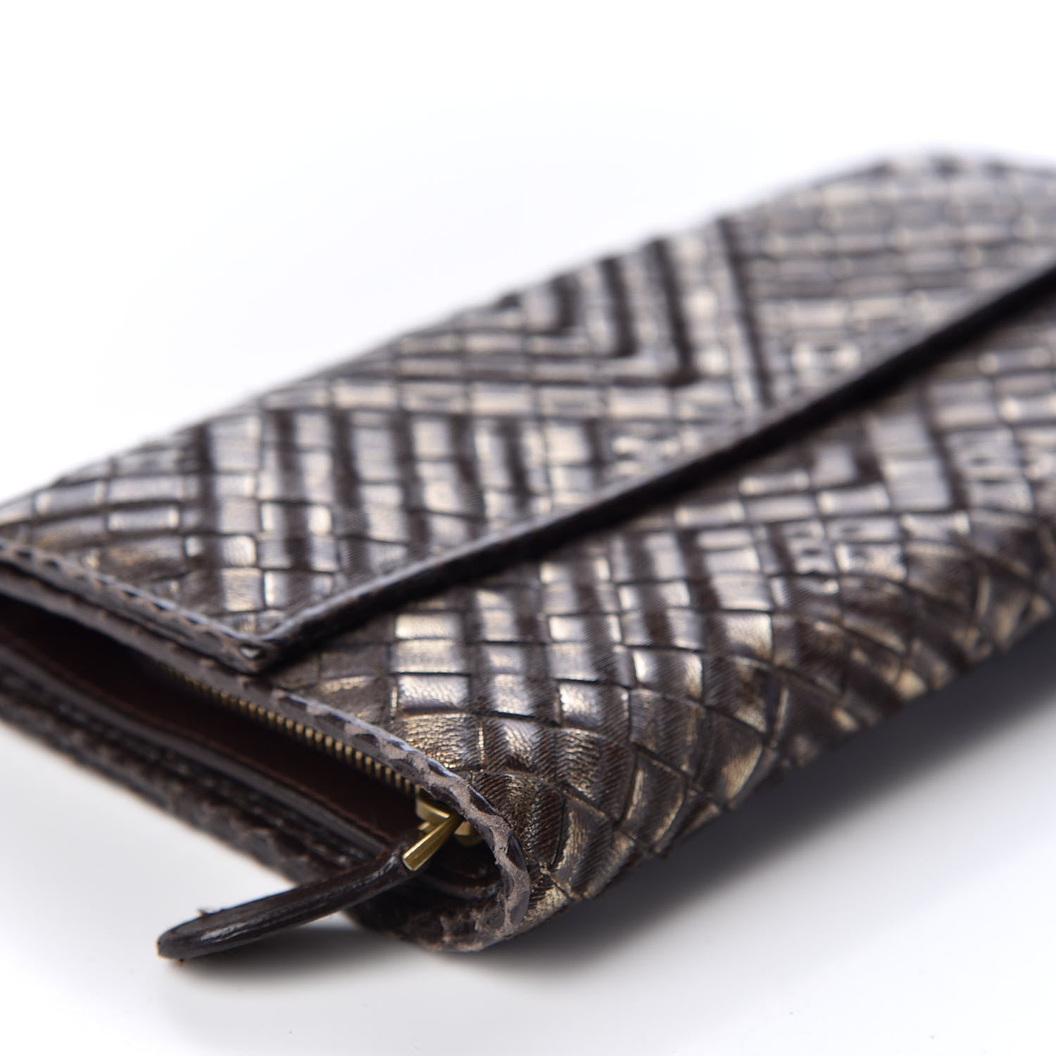 Bottega Veneta Metallic Nappa Intrecciato Ayers Continental Wallet Brown 6 of 7