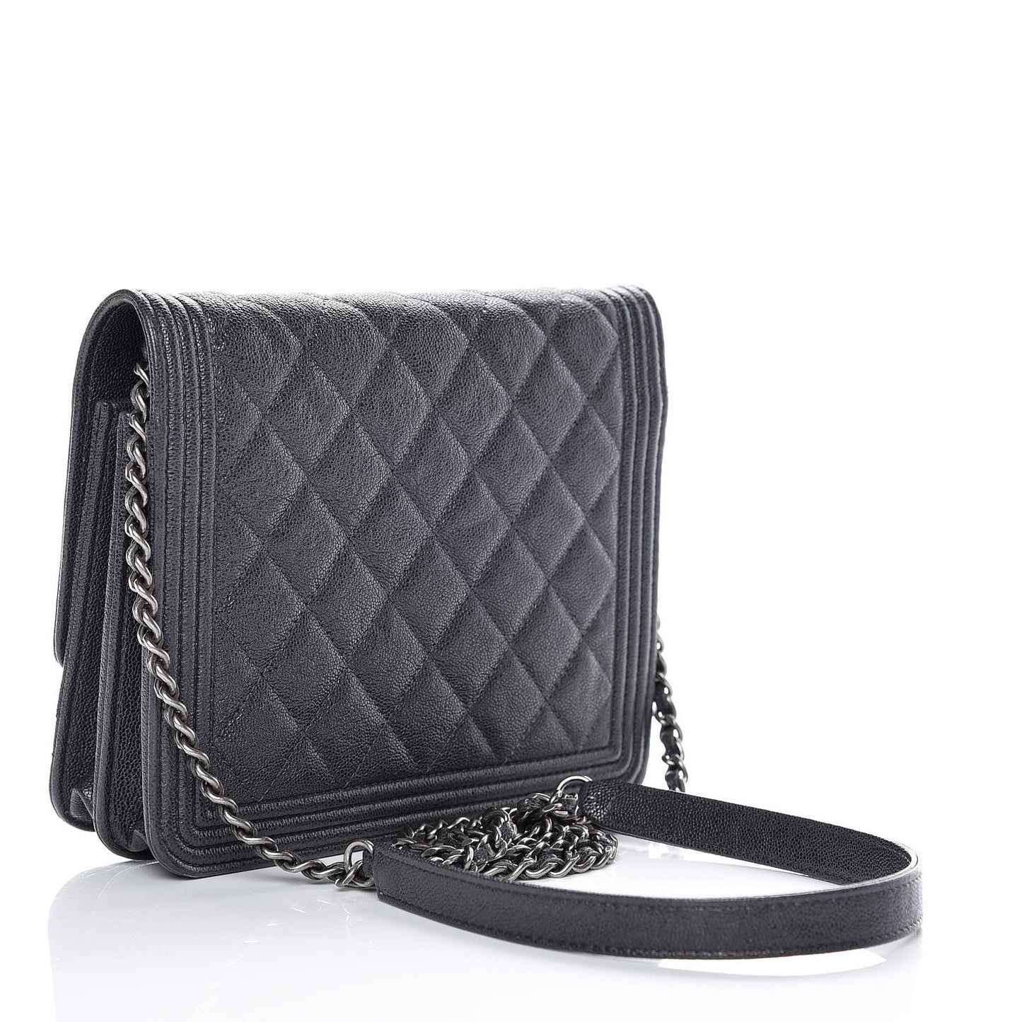 Caviar Quilted Square Boy Wallet On Chain WOC Charcoal