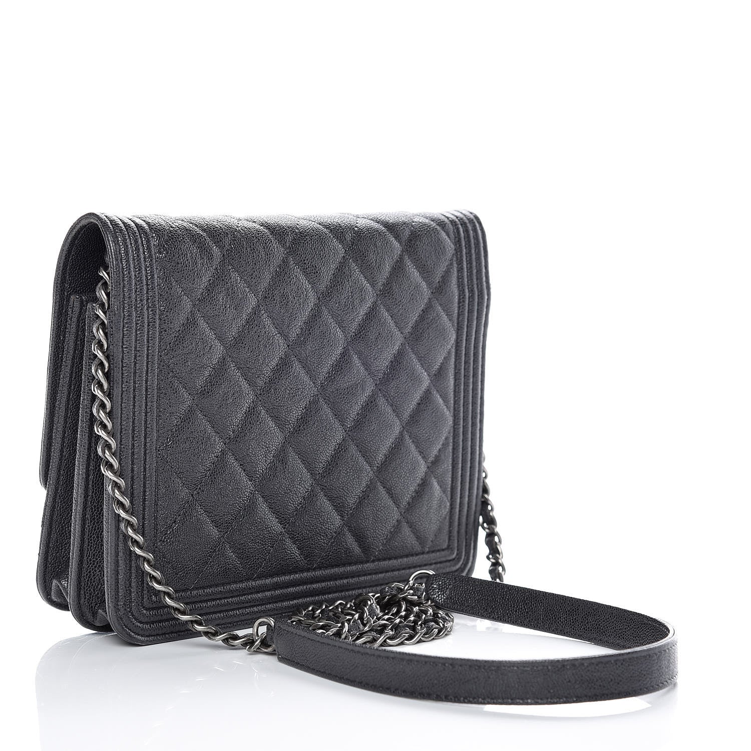 Chanel Caviar Quilted Square Boy Wallet On Chain WOC Charcoal 3 of 11