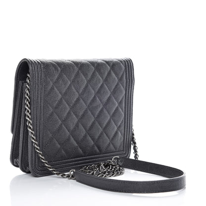 Chanel Caviar Quilted Square Boy Wallet On Chain WOC Charcoal 3 of 11