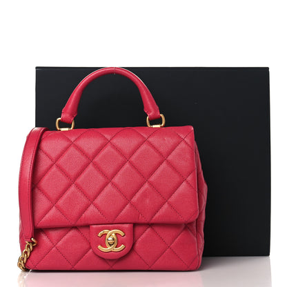 Chanel Shiny Caviar Quilted Small Top Handle Flap Pink 3 of 10