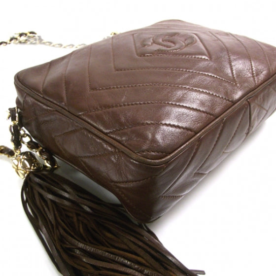 Lambskin Chevron Tassel Bag Brown