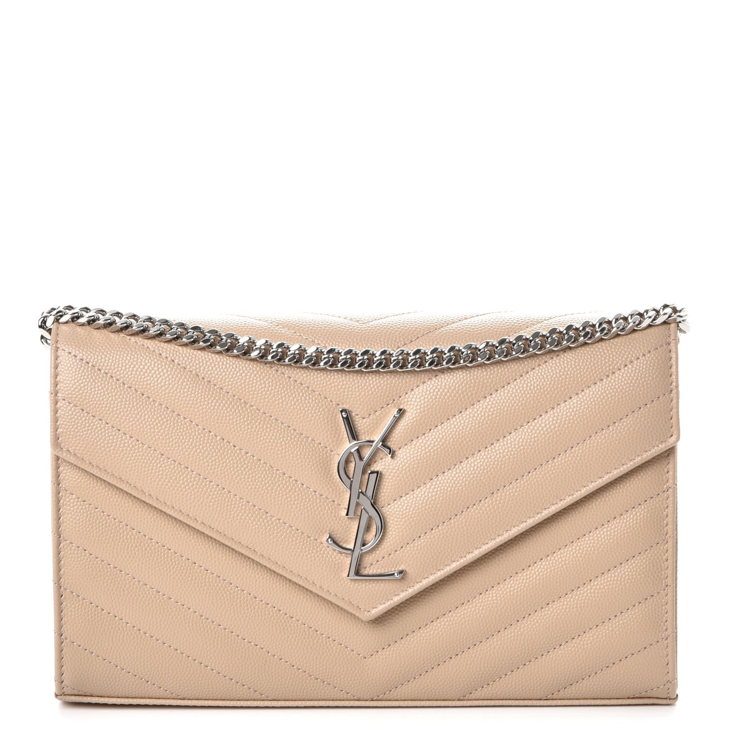 Grain De Poudre Matelasse Chevron Monogram Chain Wallet Nude Powder