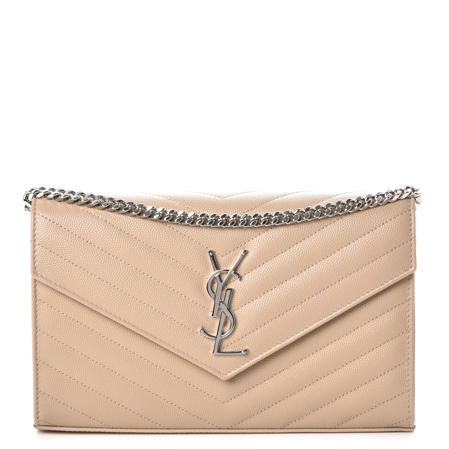Saint Laurent Grain De Poudre Matelasse Chevron Monogram Chain Wallet Nude Powder 1 of 7