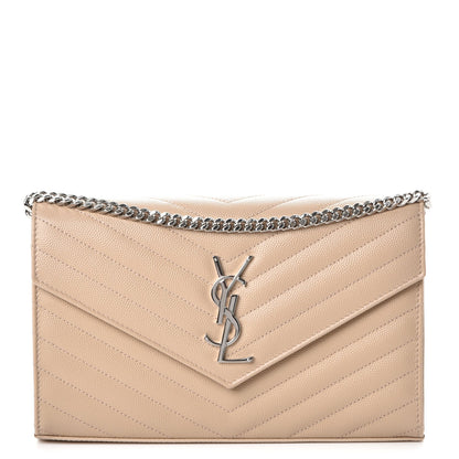Saint Laurent Grain De Poudre Matelasse Chevron Monogram Chain Wallet Nude Powder 1 of 7