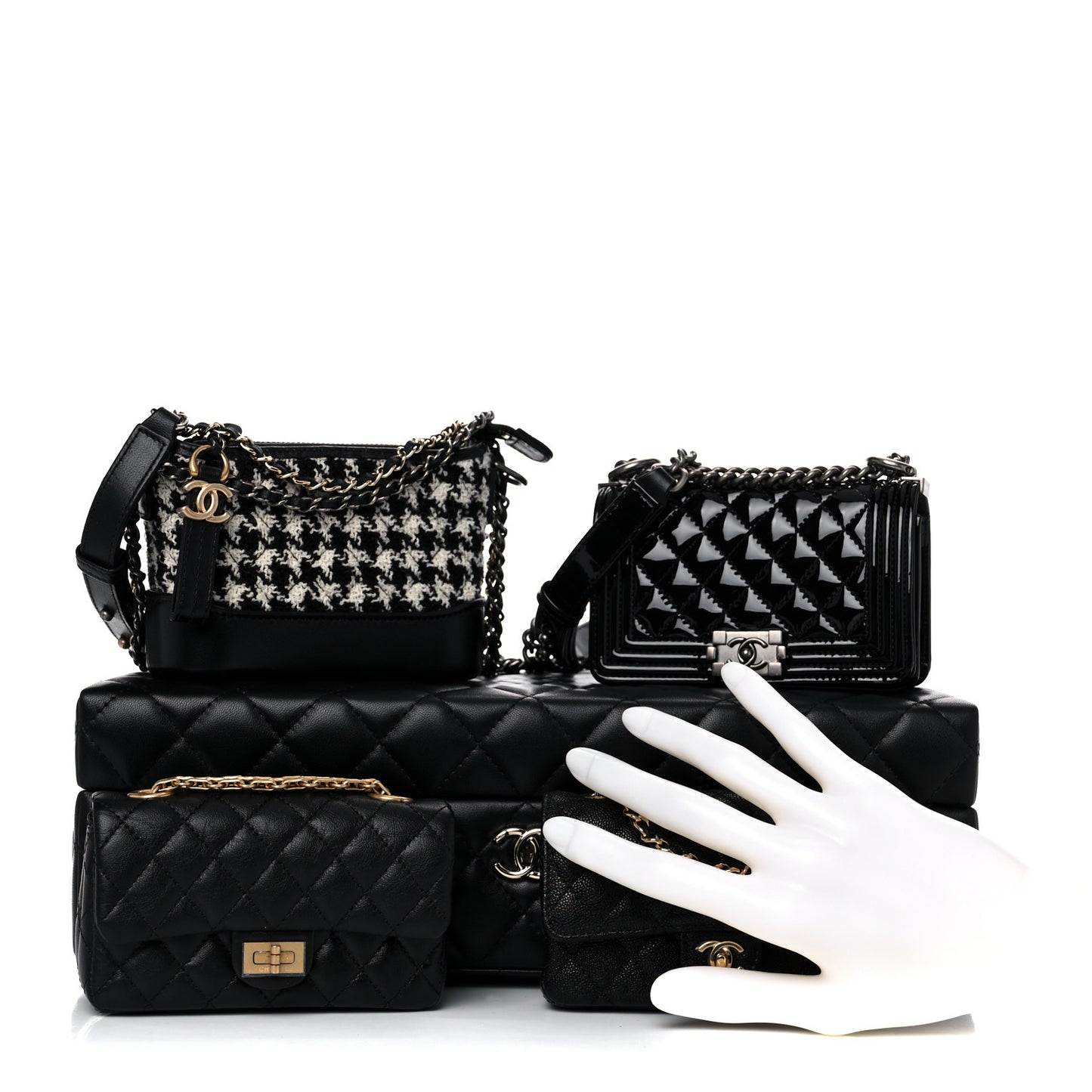 Lambskin Calfskin Tweed Success Story Set of 4 Minis Bags Black