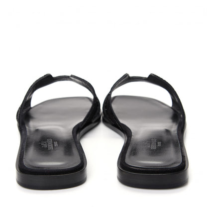 Hermes Suede Goatskin Crystal Oran Sandals 37 Black 7 of 11