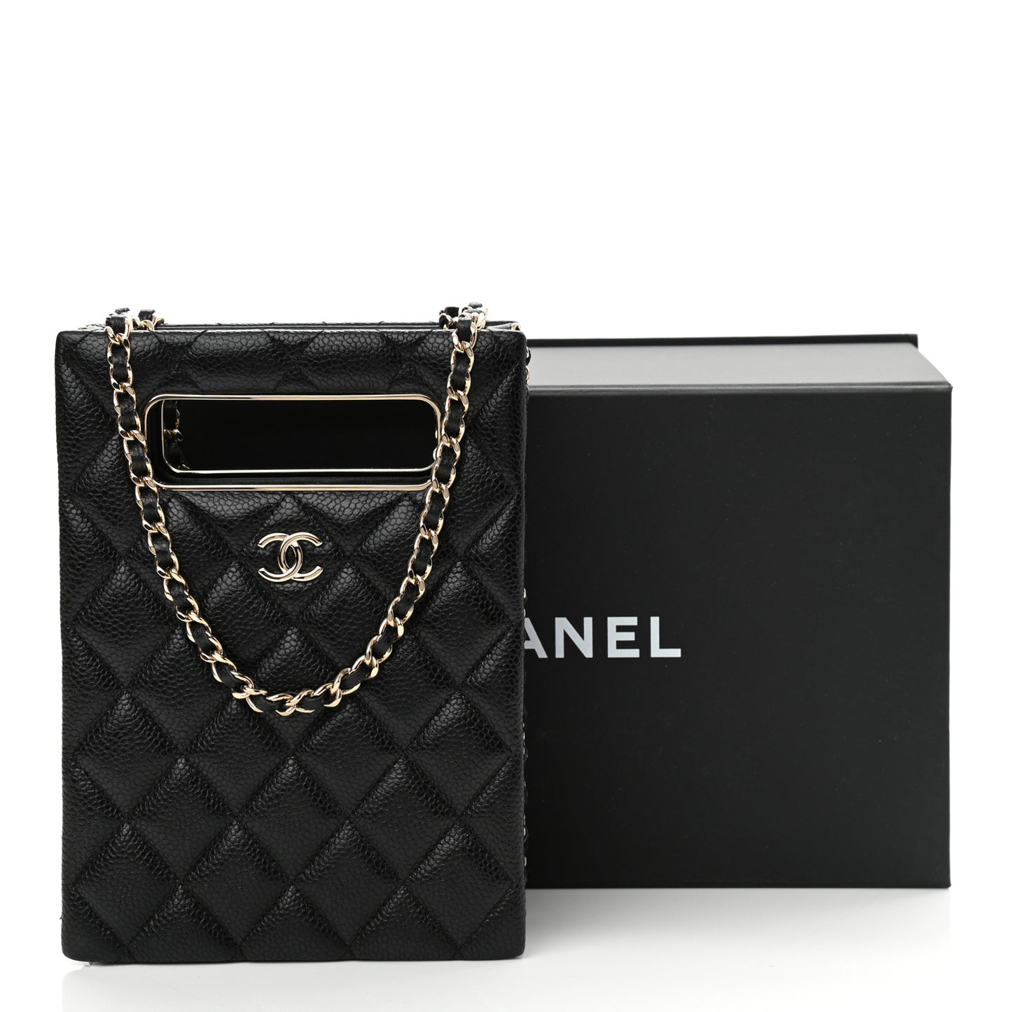 Caviar Quilted Evening Box Bag Black