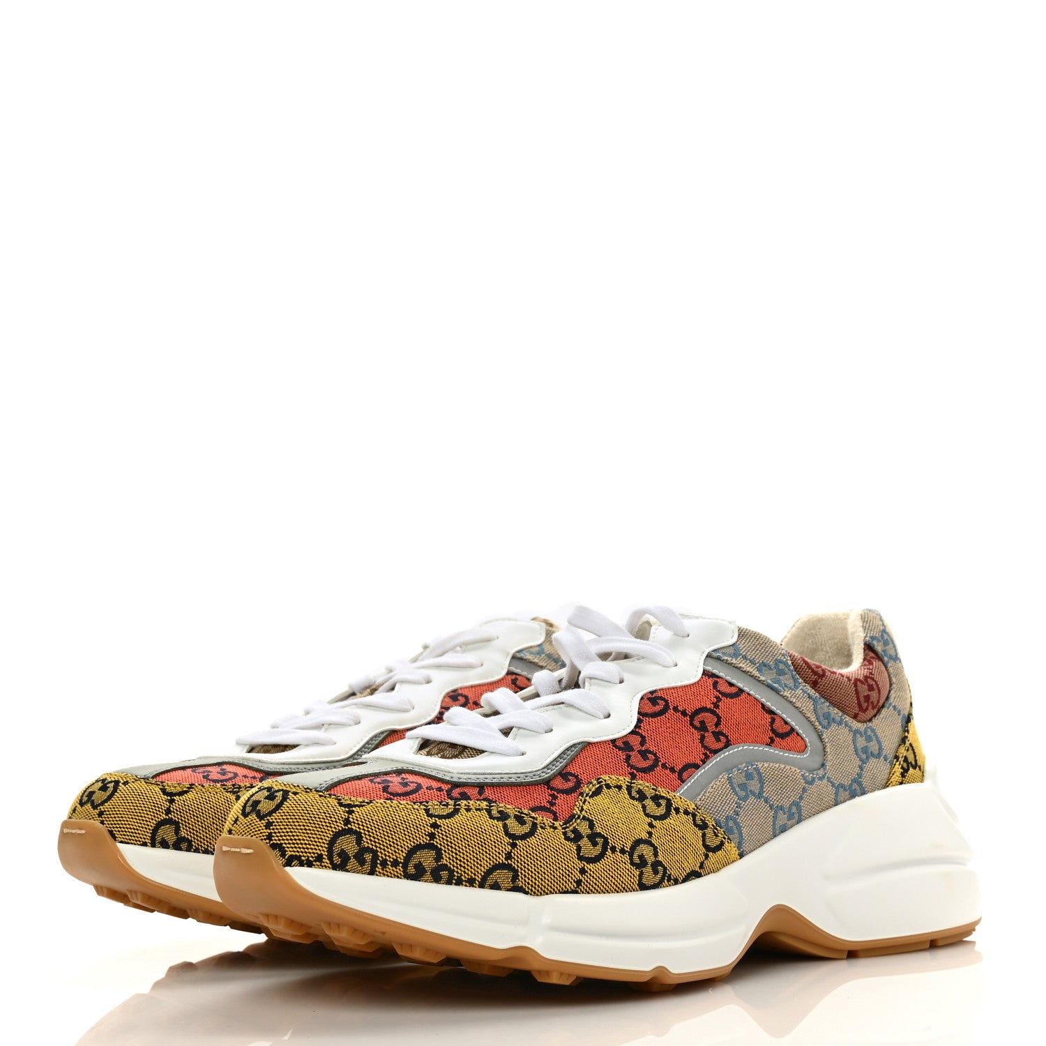 Gucci Monogram Multicolor Mens Rhyton Sneakers 10 Yellow Blue Great White Tabasco 3 of 10