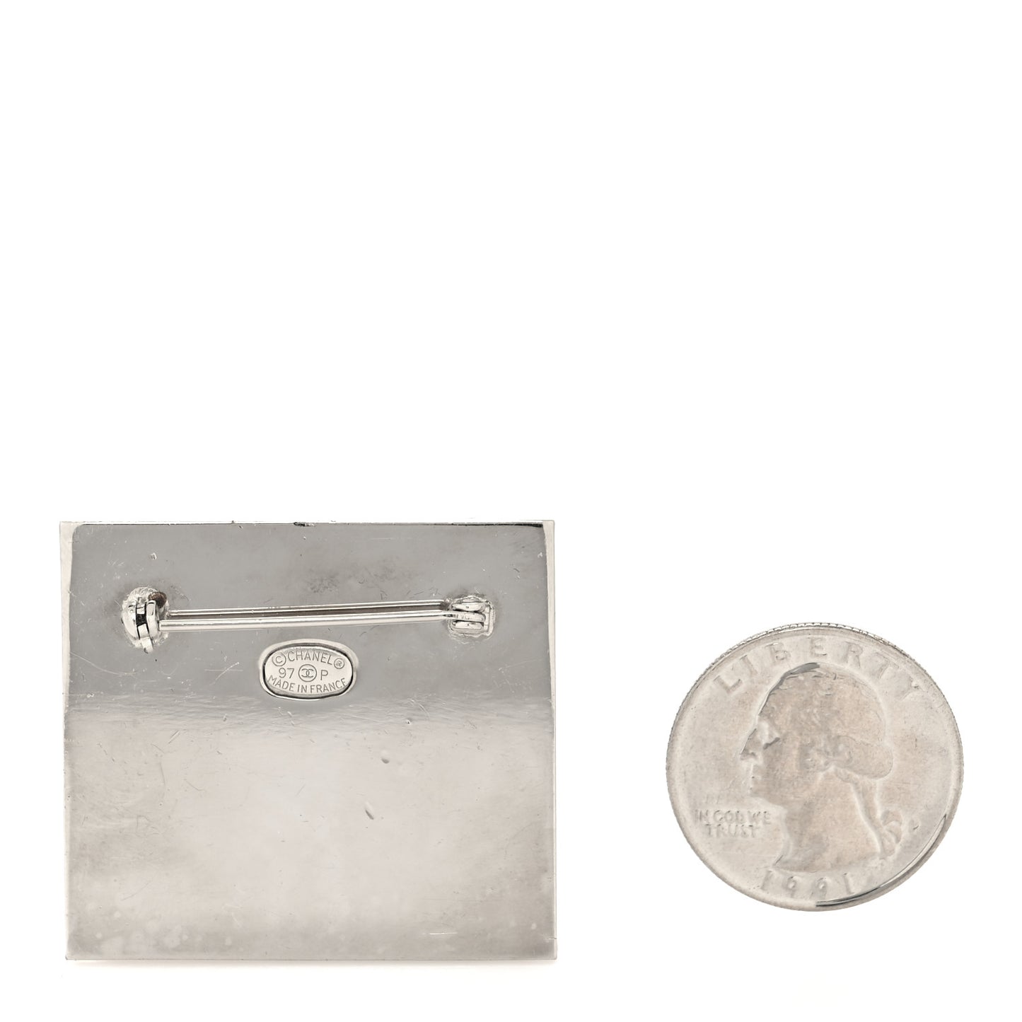 Metal Logo Plate Brooch Silver