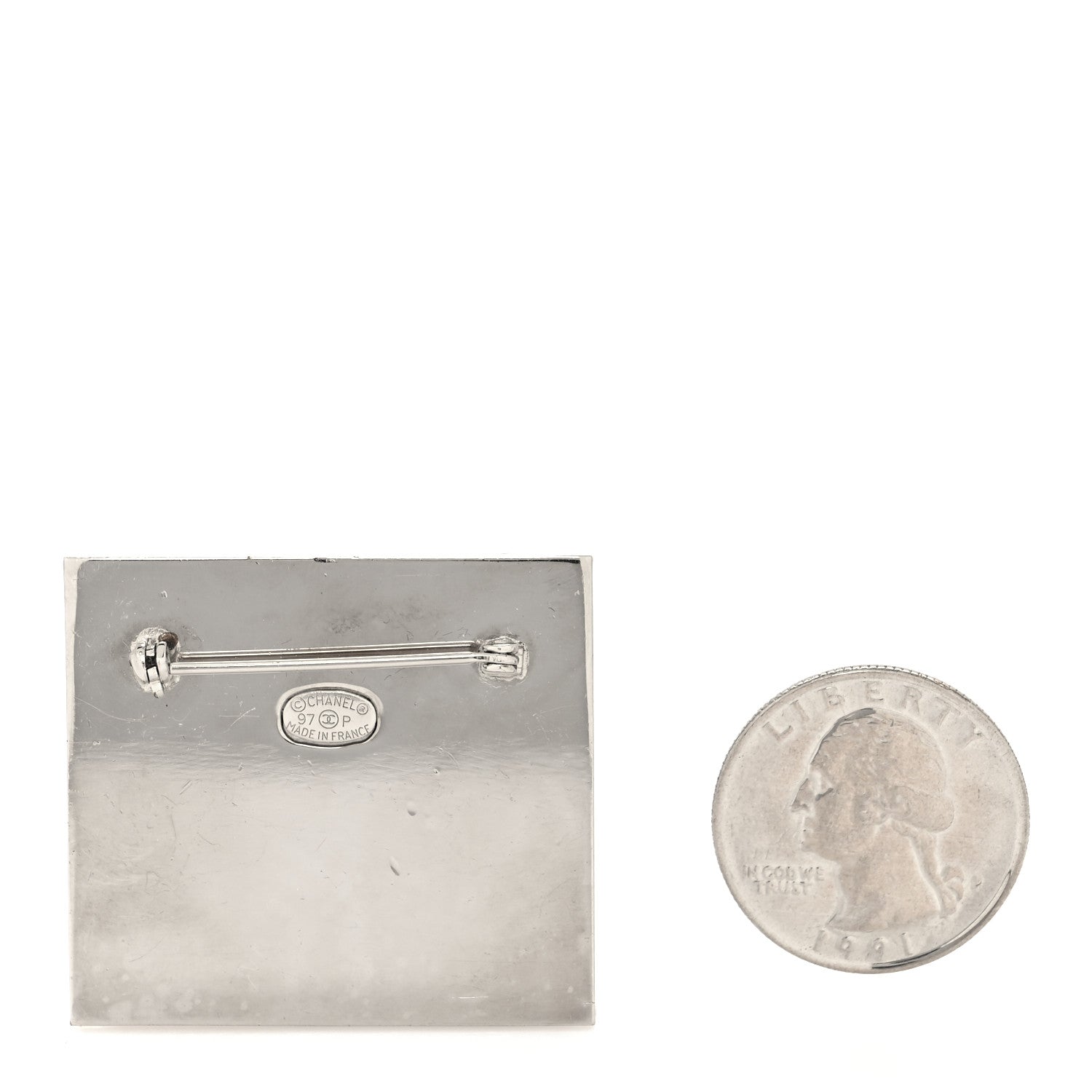Chanel Metal Logo Plate Brooch Silver 2 of 3