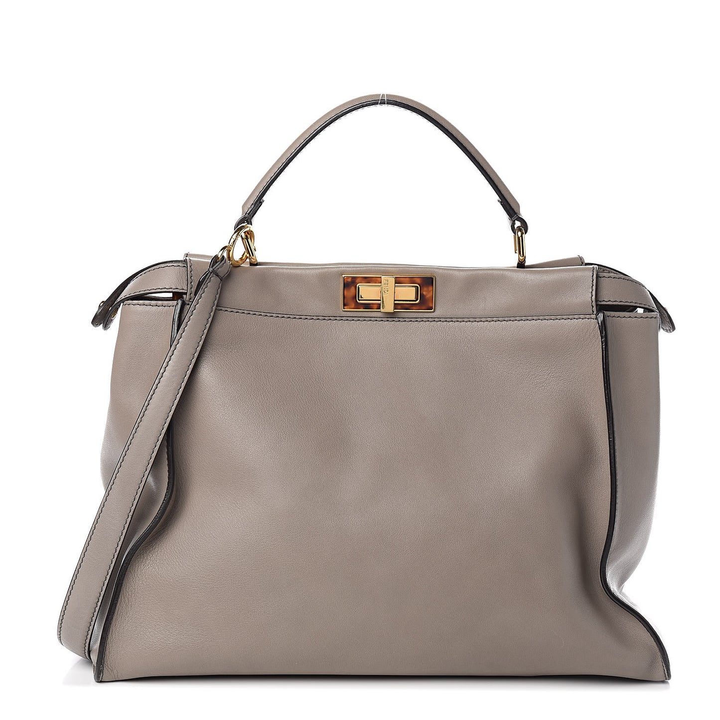 Vitello Seta Suede Plexiglass Tortoise Large Peekaboo Iconic Satchel Asfalto Marrone