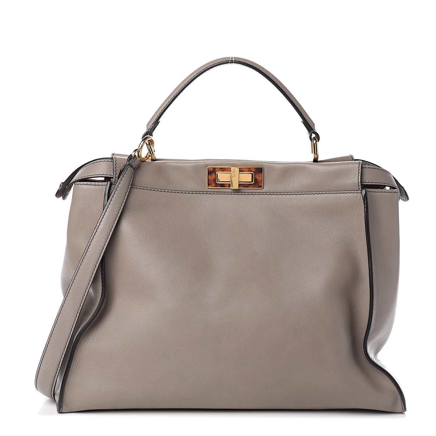 Fendi Vitello Seta Suede Plexiglass Tortoise Large Peekaboo Iconic Satchel Asfalto Marrone 1 of 11