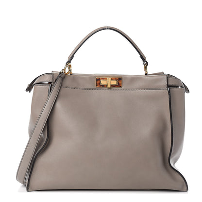 Fendi Vitello Seta Suede Plexiglass Tortoise Large Peekaboo Iconic Satchel Asfalto Marrone 1 of 11
