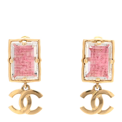 Chanel Crystal Tweed CC Drop Earrings Pink Gold 1 of 5