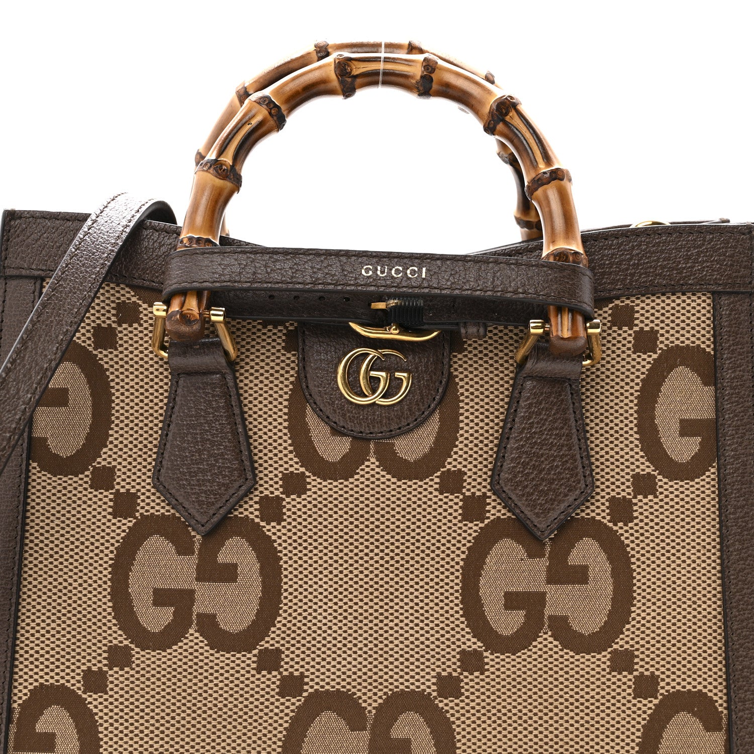 Gucci Monogram Jumbo GG Textured Dollar Calfskin Small Diana Tote Bag Camel Ebony New Acero 8 of 13